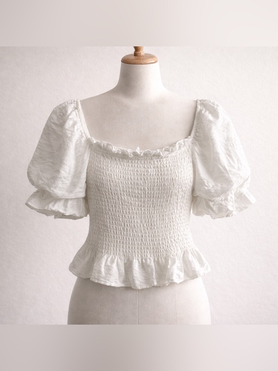 DO+BE Tops - DO+BE White Smocked Puff Sleeve Blouse